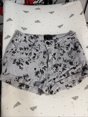 Gray Denim Shorts with Black Floral Print s